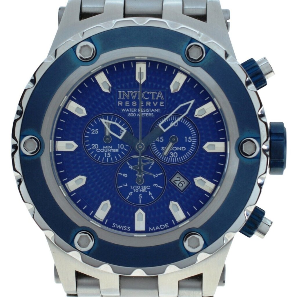 Men's 52mm Invicta Reserve Specialty Blue/ Silver Ss Chrono Watch! Ref: 10085!